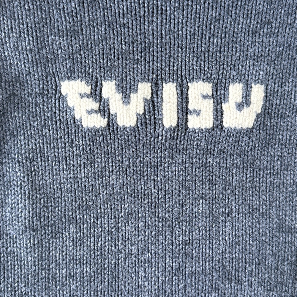 Evisu Vintage 100% Wool Crew Neck Sweater with Cream Accents - Picture 4 of 8